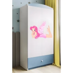Armoire Enfant Fée Avec Des Ailes 2 Portes 1 Tiroir De Rangement - Bleu