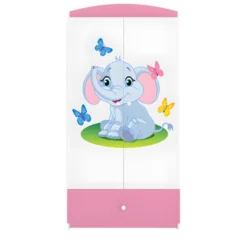 Armoire Enfant Éléphant 2 Portes 1 Tiroir De Rangement - Rose