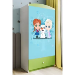 Armoire Enfant La Reine Des Neiges 2 Portes 1 Tiroir De Rangement - Vert