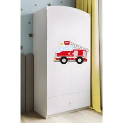 Armoire Enfant Pompier 2 Portes 1 Tiroir De Rangement - Blanc