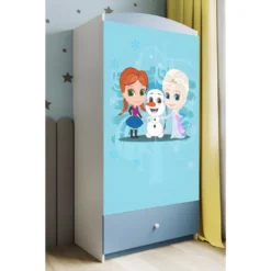 Armoire Enfant La Reine Des Neiges 2 Portes 1 Tiroir De Rangement - Bleu