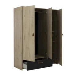 Armoire 3 Portes 1 Tiroir Chêne/Noir - ESTHER -Sominova Soldes Boutique armoire et dressing 17632495