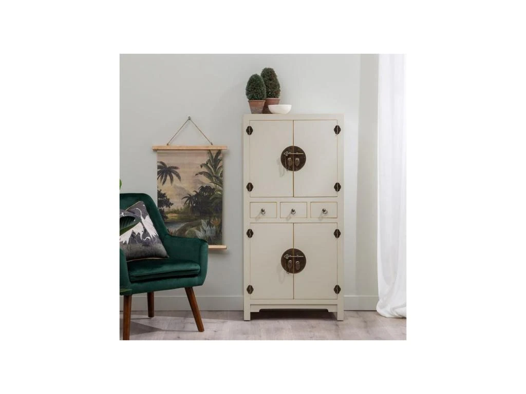 Armoire 4 Portes, 3 Tiroirs Blanc Cassé Meuble Chinois - PEKIN 4 Armoire 4 Portes, 3 Tiroirs Blanc Cassé Meuble Chinois - PEKIN – Image 2