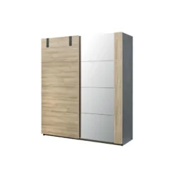 Armoire 2 Portes Coulissantes Chêne/Miroir - OUDONG N°1