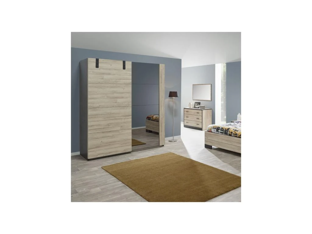 Armoire 2 Portes Coulissantes Chêne/Miroir - OUDONG N°1 4 Armoire 2 Portes Coulissantes Chêne/Miroir - OUDONG N°1 – Image 2