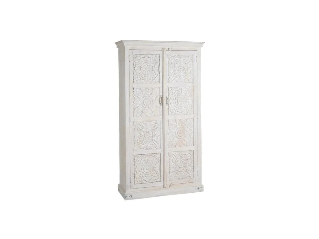 Armoire 2 Portes 3 étagères Bois/Blanc Taille M - LANPA 3 Armoire 2 Portes 3 étagères Bois/Blanc Taille M - LANPA