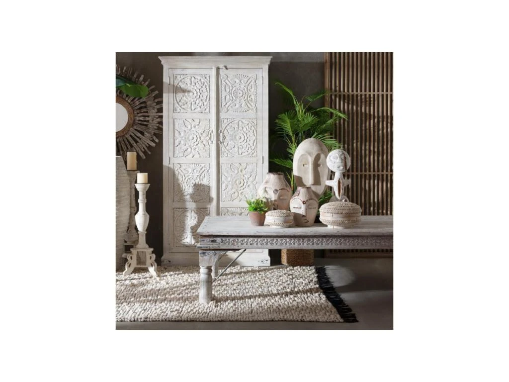 Armoire 2 Portes 3 étagères Bois/Blanc Taille M - LANPA 4 Armoire 2 Portes 3 étagères Bois/Blanc Taille M - LANPA – Image 2