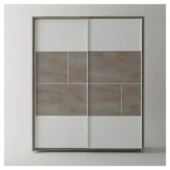 Armoire 2 Portes Coulissantes à LEDs Chêne Délavé/Blanc Mat - FLORINE -Sominova Soldes Boutique armoire et dressing 17632719