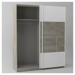 Armoire 2 Portes Coulissantes à LEDs Chêne Délavé/Blanc Mat - FLORINE -Sominova Soldes Boutique armoire et dressing 17632721