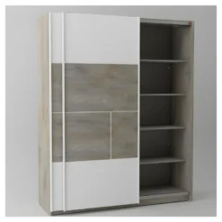 Armoire 2 Portes Coulissantes à LEDs Chêne Délavé/Blanc Mat - FLORINE -Sominova Soldes Boutique armoire et dressing 17632723