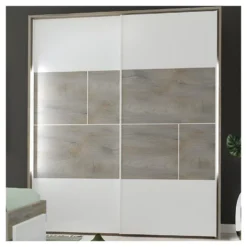 Armoire 2 Portes Coulissantes à LEDs Chêne Délavé/Blanc Mat - FLORINE -Sominova Soldes Boutique armoire et dressing 17632725