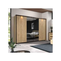 Armoire 2 Portes Coulissantes 280 Cm Chêne + LEDs - LOPEL -Sominova Soldes Boutique armoire et dressing 17632731