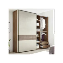 Armoire 2 Portes Coulissantes Noyer Foncé/Argile - ANIECE N°2 -Sominova Soldes Boutique armoire et dressing 17632785