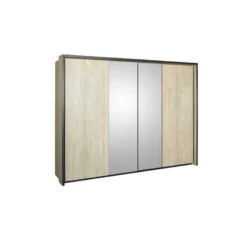 Armoire 2 Portes Coulissantes 245 Cm Chêne + LEDs - LOPEL