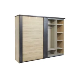 Armoire 217 Cm 2 Portes Coulissantes + Leds Chêne Naturel/Noir - ZEUS -Sominova Soldes Boutique armoire et dressing 17637019
