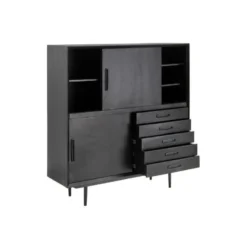 Armoire De Salon 3 Portes 5 Tiroirs Bois/Noir - ARTIC -Sominova Soldes Boutique armoire et dressing 17637069