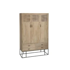 Armoire 3 Portes 4 Tiroirs En Rotin/Bois/Métal - DALIA