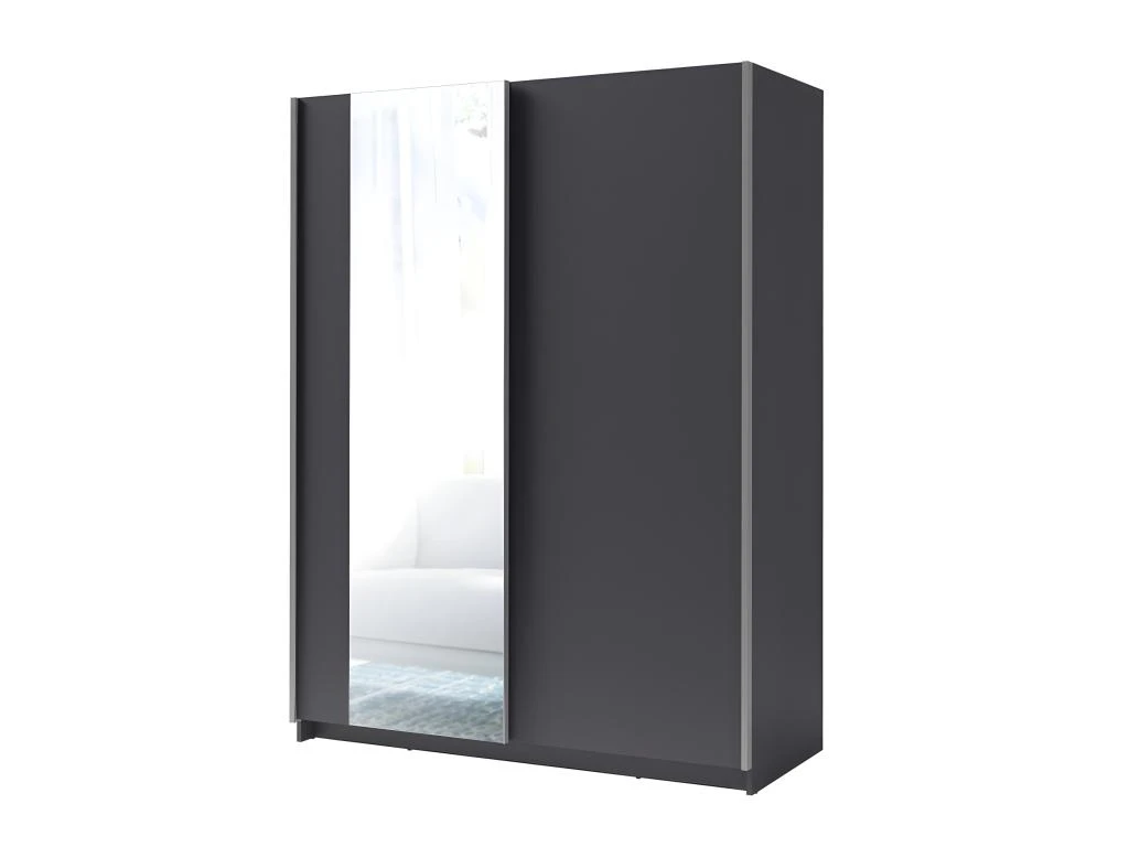 Armoire, Garde Robe 150cm Coloris Gris Graphite Collection GOZU. Deux Portes Coulissantes. Dressing Complet Avec Miroir. 3 Armoire, Garde Robe 150cm Coloris Gris Graphite Collection GOZU. Deux Portes Coulissantes. Dressing Complet Avec Miroir.