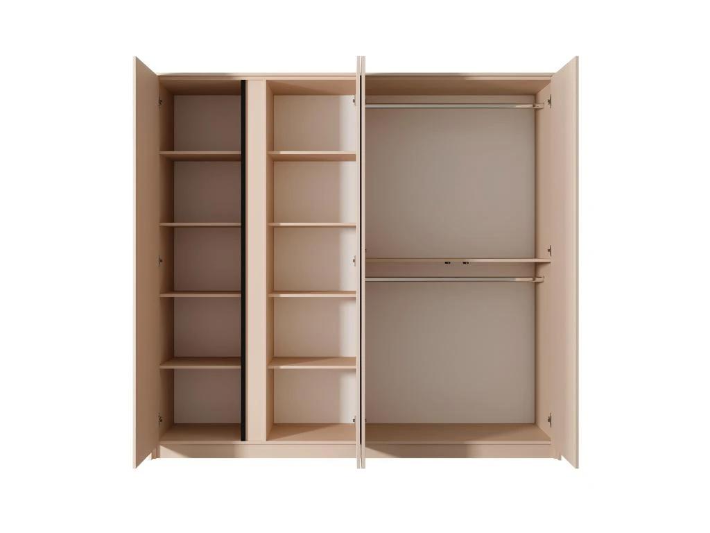 Armoire 4 Portes - Miroir Et LEDs - L223 Cm - Beige - ELYNIA 7 Armoire 4 Portes - Miroir Et LEDs - L223 Cm - Beige - ELYNIA – Image 5