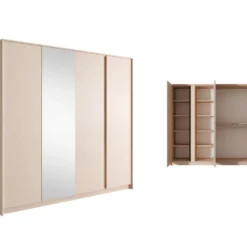 Armoire 4 Portes - Miroir Et LEDs - L223 Cm - Beige - ELYNIA 19 Armoire 4 Portes - Miroir Et LEDs - L223 Cm - Beige - ELYNIA -Sominova Soldes Boutique armoire et dressing 19054397
