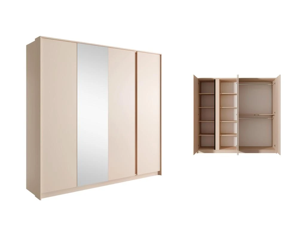 Armoire 4 Portes - Miroir Et LEDs - L223 Cm - Beige - ELYNIA 11 Armoire 4 Portes - Miroir Et LEDs - L223 Cm - Beige - ELYNIA – Image 9