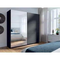 Armoire Collection ARSALA 200 Cm Coloris Gris Graphite Avec Deux Portes Coulissantes Avec Miroirs. Penderie Et étagères. -Sominova Soldes Boutique armoire et dressing 19520879