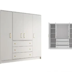 Armoire 4 Portes Et 3 Tiroirs - L196 Cm - Blanc - LIZANDRO 12 Armoire 4 Portes Et 3 Tiroirs - L196 Cm - Blanc - LIZANDRO -Sominova Soldes Boutique armoire et dressing 19523375