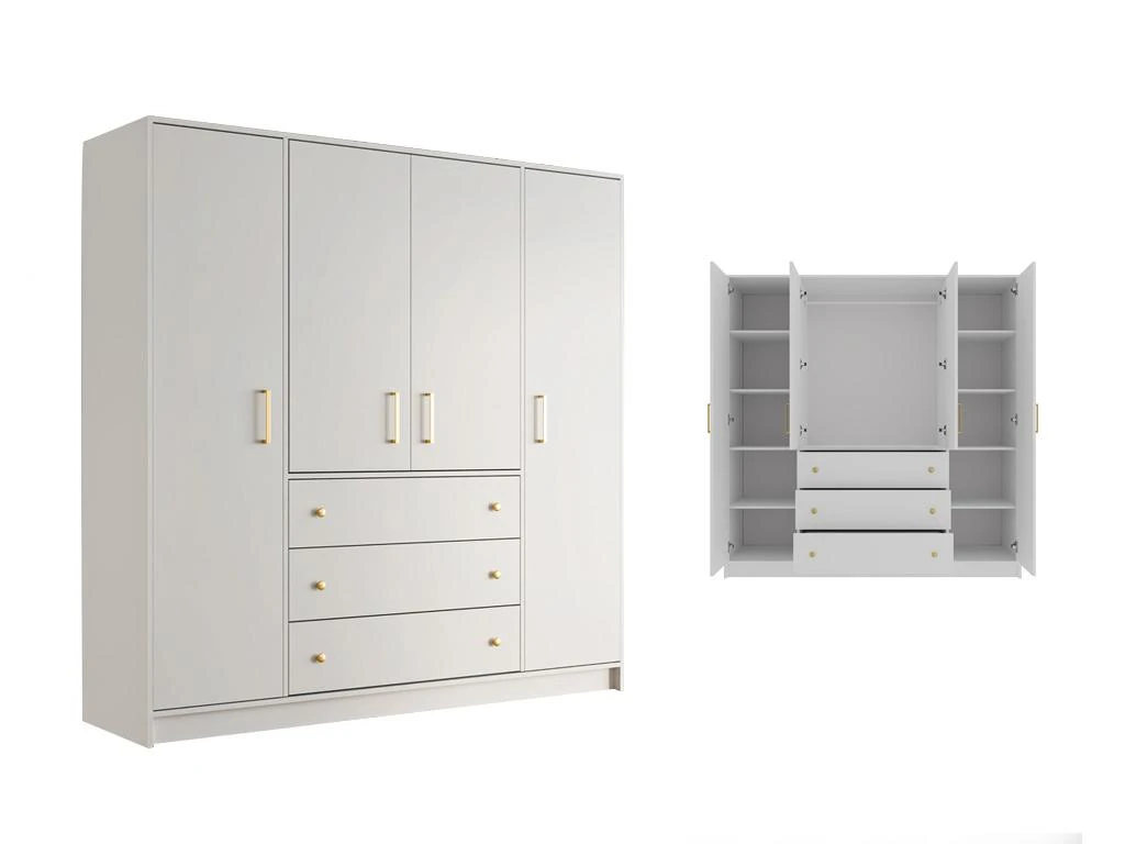 Armoire 4 Portes Et 3 Tiroirs - L196 Cm - Blanc - LIZANDRO 7 Armoire 4 Portes Et 3 Tiroirs - L196 Cm - Blanc - LIZANDRO – Image 5