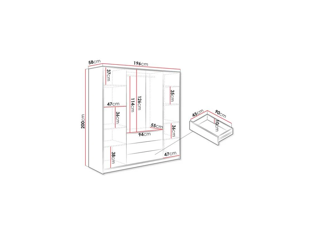 Armoire 4 Portes Et 3 Tiroirs - L196 Cm - Blanc - LIZANDRO 8 Armoire 4 Portes Et 3 Tiroirs - L196 Cm - Blanc - LIZANDRO – Image 6