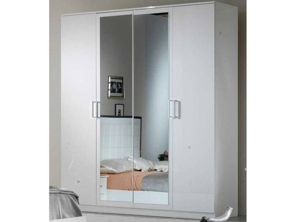 Armoire 4 Portes Battantes 2 Miroirs Laqué Blanc Brillant - AREZZO - L 182 X L 63 X H 210 Cm 3 Armoire 4 Portes Battantes 2 Miroirs Laqué Blanc Brillant - AREZZO - L 182 X L 63 X H 210 Cm