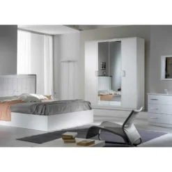 Armoire 4 Portes Battantes 2 Miroirs Laqué Blanc Brillant - AREZZO - L 182 X L 63 X H 210 Cm 9 Armoire 4 Portes Battantes 2 Miroirs Laqué Blanc Brillant - AREZZO - L 182 X L 63 X H 210 Cm -Sominova Soldes Boutique armoire et dressing 19721233