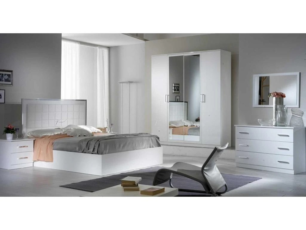 Armoire 4 Portes Battantes 2 Miroirs Laqué Blanc Brillant - AREZZO - L 182 X L 63 X H 210 Cm 6 Armoire 4 Portes Battantes 2 Miroirs Laqué Blanc Brillant - AREZZO - L 182 X L 63 X H 210 Cm – Image 4