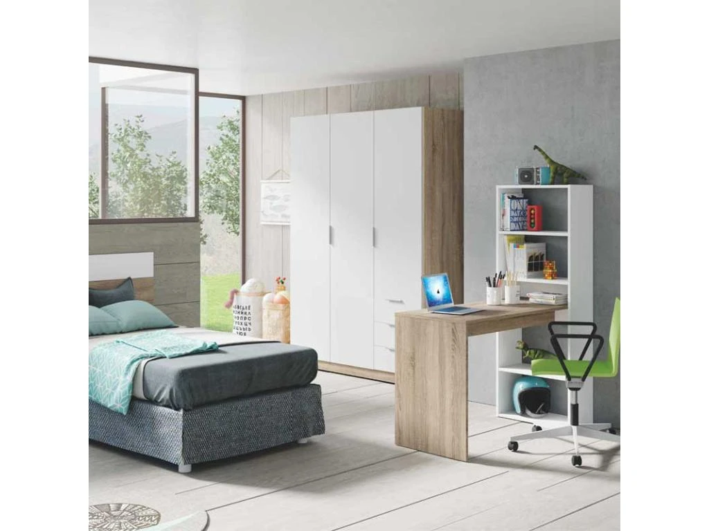 Armoire 3 Portes 3 Tiroirs Blanc/Chêne Clair - TAKAROS - L 121 X L 52 X H 180 Cm 3 Armoire 3 Portes 3 Tiroirs Blanc/Chêne Clair - TAKAROS - L 121 X L 52 X H 180 Cm