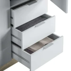 Armoire 3 Portes 3 Tiroirs Blanc/Chêne Clair - TAKAROS - L 121 X L 52 X H 180 Cm 10 Armoire 3 Portes 3 Tiroirs Blanc/Chêne Clair - TAKAROS - L 121 X L 52 X H 180 Cm -Sominova Soldes Boutique armoire et dressing 19721247