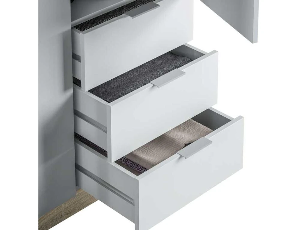 Armoire 3 Portes 3 Tiroirs Blanc/Chêne Clair - TAKAROS - L 121 X L 52 X H 180 Cm 6 Armoire 3 Portes 3 Tiroirs Blanc/Chêne Clair - TAKAROS - L 121 X L 52 X H 180 Cm – Image 4