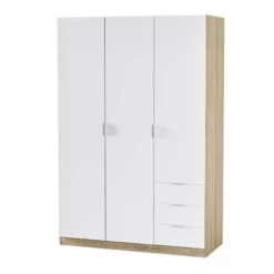 Armoire 3 Portes 3 Tiroirs Blanc/Chêne Clair - TAKAROS - L 121 X L 52 X H 180 Cm 11 Armoire 3 Portes 3 Tiroirs Blanc/Chêne Clair - TAKAROS - L 121 X L 52 X H 180 Cm -Sominova Soldes Boutique armoire et dressing 19721249
