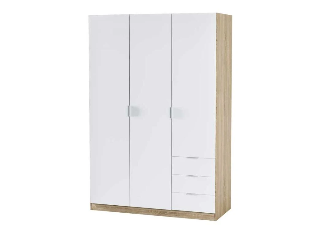Armoire 3 Portes 3 Tiroirs Blanc/Chêne Clair - TAKAROS - L 121 X L 52 X H 180 Cm 7 Armoire 3 Portes 3 Tiroirs Blanc/Chêne Clair - TAKAROS - L 121 X L 52 X H 180 Cm – Image 5