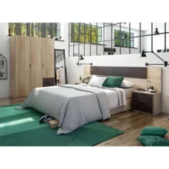 Armoire 3 Portes 3 Tiroirs Béton/Chêne Clair - CALIA - L 121 X L 52 X H 180 Cm -Sominova Soldes Boutique armoire et dressing 19721265