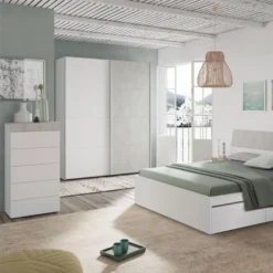 Armoire 2 Portes Coulissantes Blanc/Béton Ciré Clair - SPARTAN - L 150 X L 60 X H 200 Cm -Sominova Soldes Boutique armoire et dressing 19721305