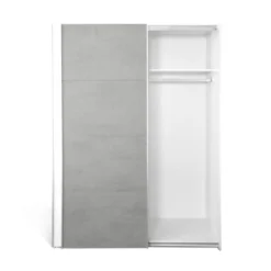Armoire 2 Portes Coulissantes Blanc/Béton Ciré Clair - SPARTAN - L 150 X L 60 X H 200 Cm -Sominova Soldes Boutique armoire et dressing 19721309