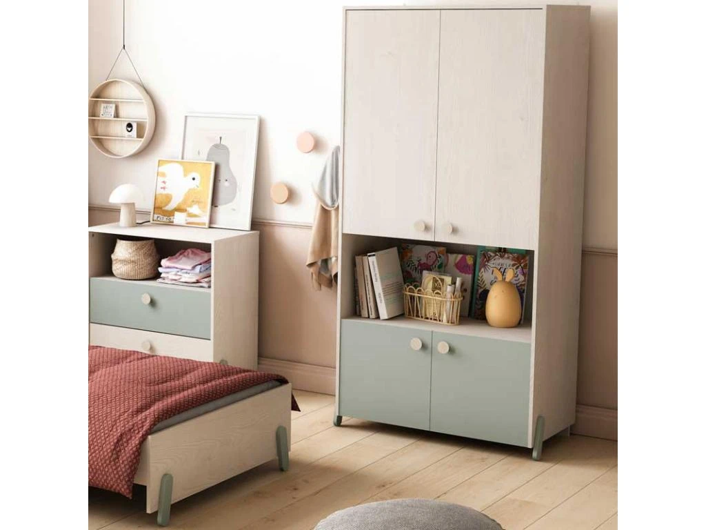 Armoire 4 Portes Battantes 1 Niche Bois Beige/vert - SASHA - L 89 X L 50 X H 183 Cm 3 Armoire 4 Portes Battantes 1 Niche Bois Beige/vert - SASHA - L 89 X L 50 X H 183 Cm