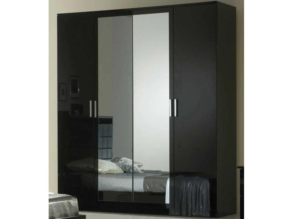 Armoire 4 Portes Battantes 2 Miroirs Laqué Noir Brillant - AREZZO - L 182 X L 63 X H 210 Cm 3 Armoire 4 Portes Battantes 2 Miroirs Laqué Noir Brillant - AREZZO - L 182 X L 63 X H 210 Cm