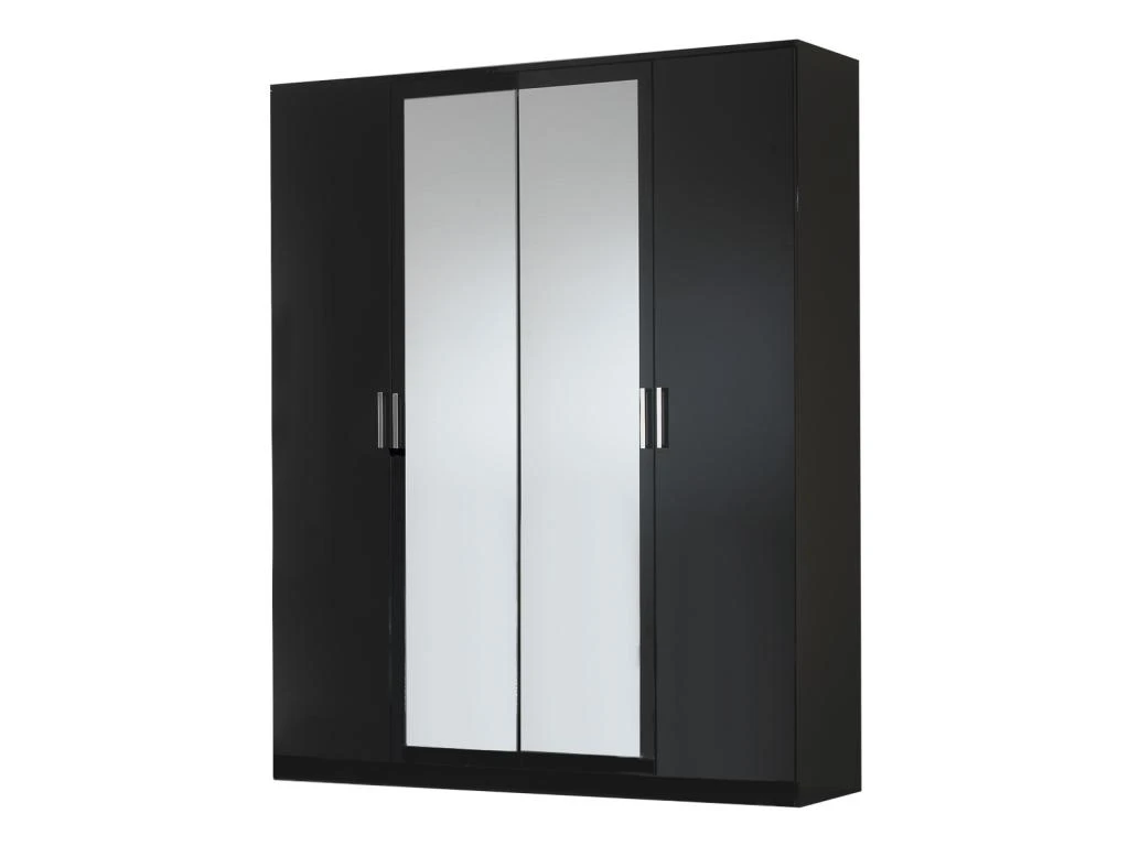 Armoire 4 Portes Battantes 2 Miroirs Laqué Noir Brillant - AREZZO - L 182 X L 63 X H 210 Cm 4 Armoire 4 Portes Battantes 2 Miroirs Laqué Noir Brillant - AREZZO - L 182 X L 63 X H 210 Cm – Image 2