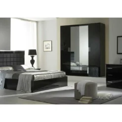 Armoire 4 Portes Battantes 2 Miroirs Laqué Noir Brillant - AREZZO - L 182 X L 63 X H 210 Cm 9 Armoire 4 Portes Battantes 2 Miroirs Laqué Noir Brillant - AREZZO - L 182 X L 63 X H 210 Cm -Sominova Soldes Boutique armoire et dressing 19721487