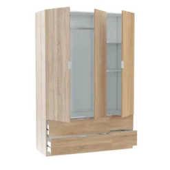 Armoire 3 Portes Battantes + 4 Tiroirs Chêne - WAO - L 135 X L 52 X H 200 Cm -Sominova Soldes Boutique armoire et dressing 19721505