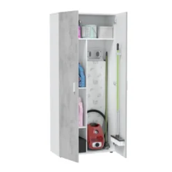 Armoire Haute 2 Portes Battantes Blanc/Béton - SIMINTI - L 80 X L 37 X H 182 Cm -Sominova Soldes Boutique armoire et dressing 19721517