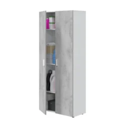 Armoire Haute 2 Portes Battantes Blanc/Béton - SIMINTI - L 80 X L 37 X H 182 Cm -Sominova Soldes Boutique armoire et dressing 19721519