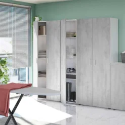 Armoire Haute 2 Portes Battantes Blanc/Béton - SIMINTI - L 80 X L 37 X H 182 Cm -Sominova Soldes Boutique armoire et dressing 19721521