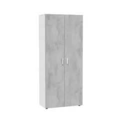 Armoire Haute 2 Portes Battantes Blanc/Béton - SIMINTI - L 80 X L 37 X H 182 Cm -Sominova Soldes Boutique armoire et dressing 19721525