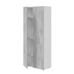 Armoire Haute 2 Portes Battantes Blanc/Béton - SIMINTI - L 80 X L 37 X H 182 Cm -Sominova Soldes Boutique armoire et dressing 19721527